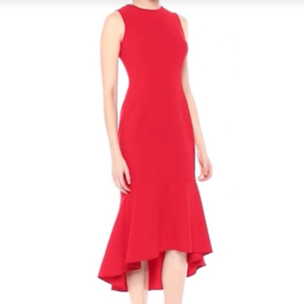 Calvin Klein Sleeveless Red Flounce Hem High Low Dress Sz 2